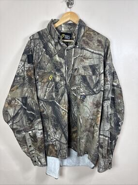 Scent Shield Men’s Button Down Shirt Camo Twig Leaf Mossy Oak Hunting 2XL